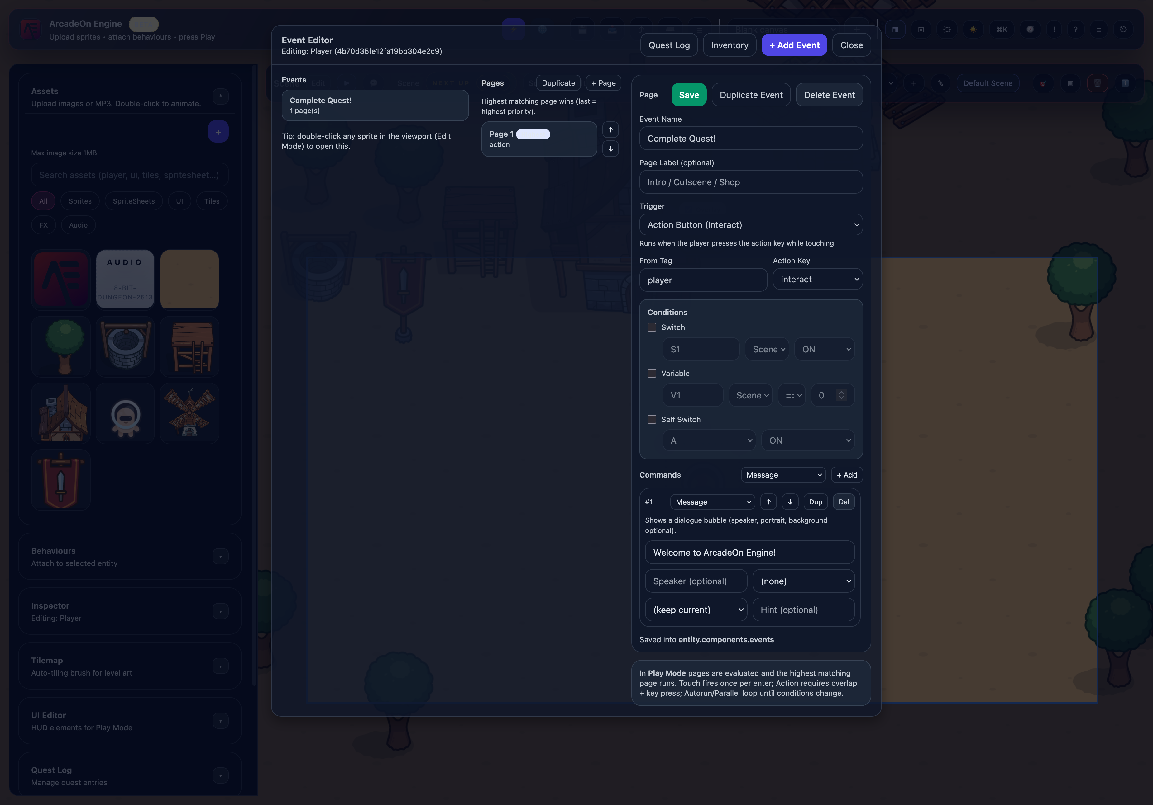Behaviour and event editor